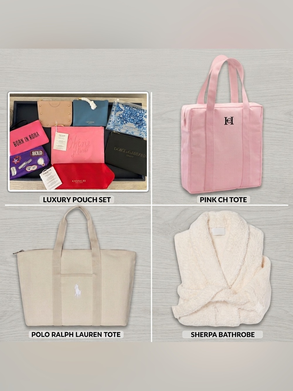 11 Luxury Beauty Gift Set Lot Ralph Lauren CH Robe Makeup Bags New Original